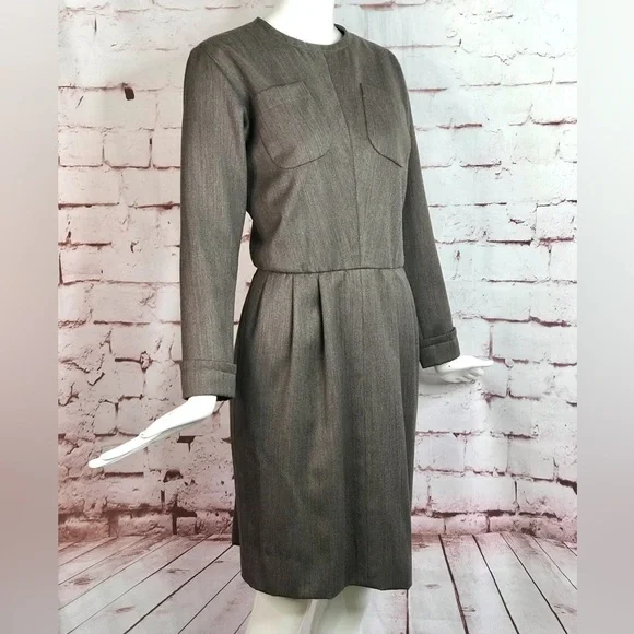 VINTAGE SAINT LAURENT PARIS RIVE GAUCHE Taupe knee length dress Size Large - Picture 5 of 15